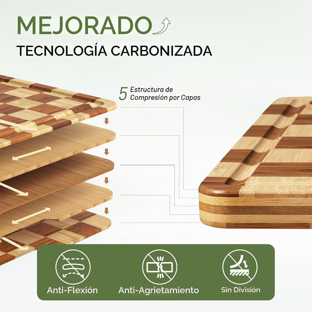 Juego de 3 tablas de cortar de bambú para cocina, tabla de cortar d...
