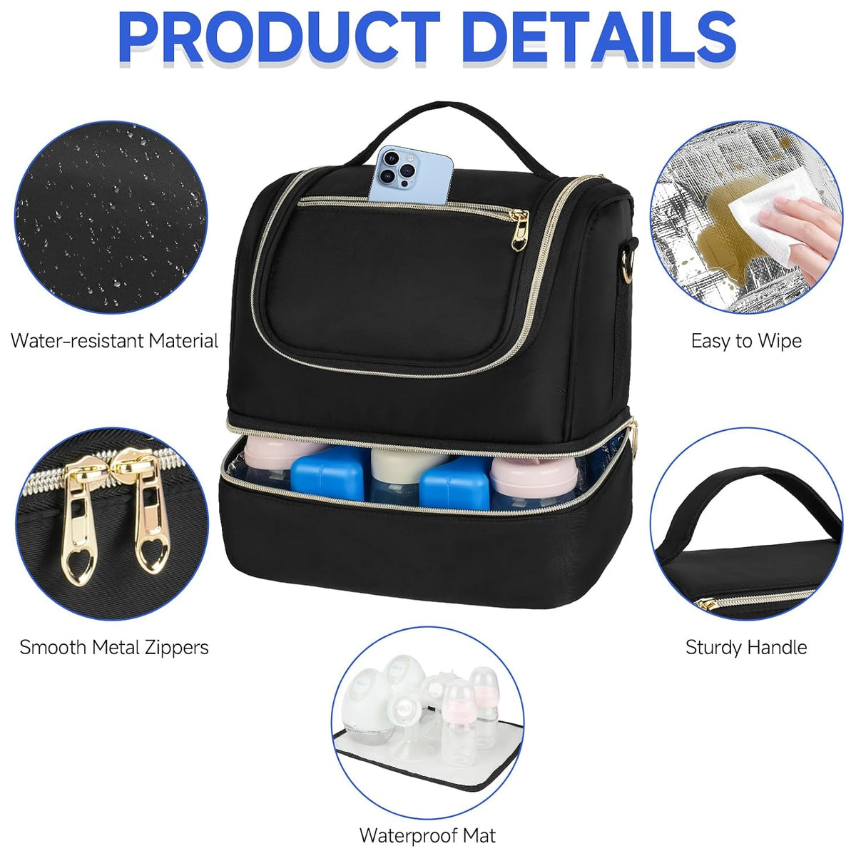 Jaffzora Bolsa de extractor de leche portátil con compartimento enf...