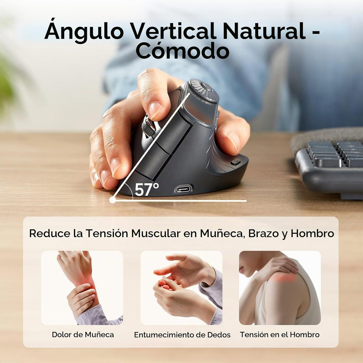 SANWA Ratón vertical ergonómico de 3 dispositivos con pantalla LED...