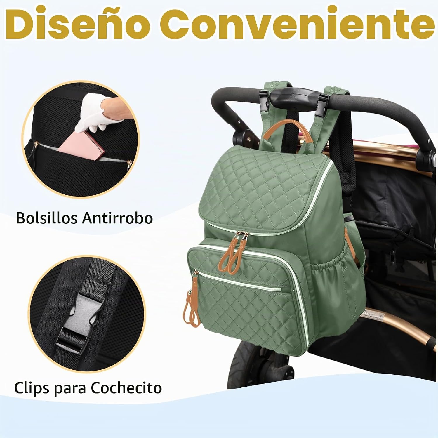 LORADI Mochila ligera para pañales, mediana | Clips para cochecito,...