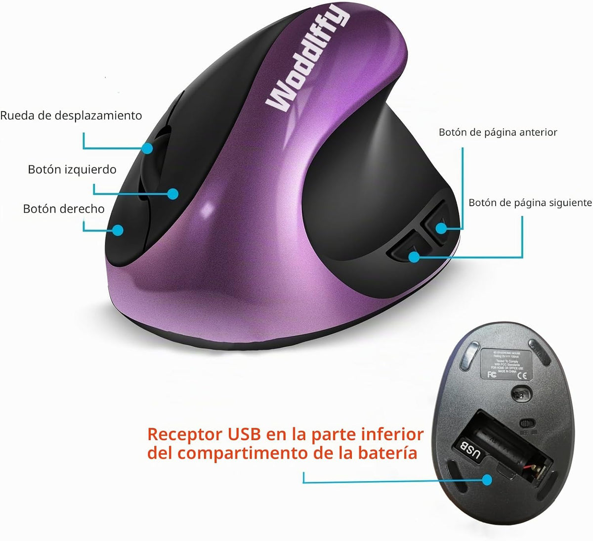 Woddlffy Ratón Ergonómico Inalámbrico, Ratón Vertical Diestro Peque...