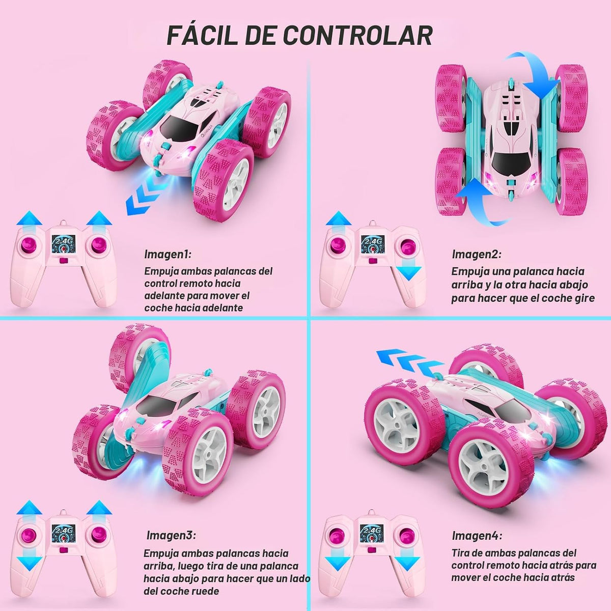 QUNREDA Coches de control remoto rosa para niñas, 2.4 GHZ, auto de...