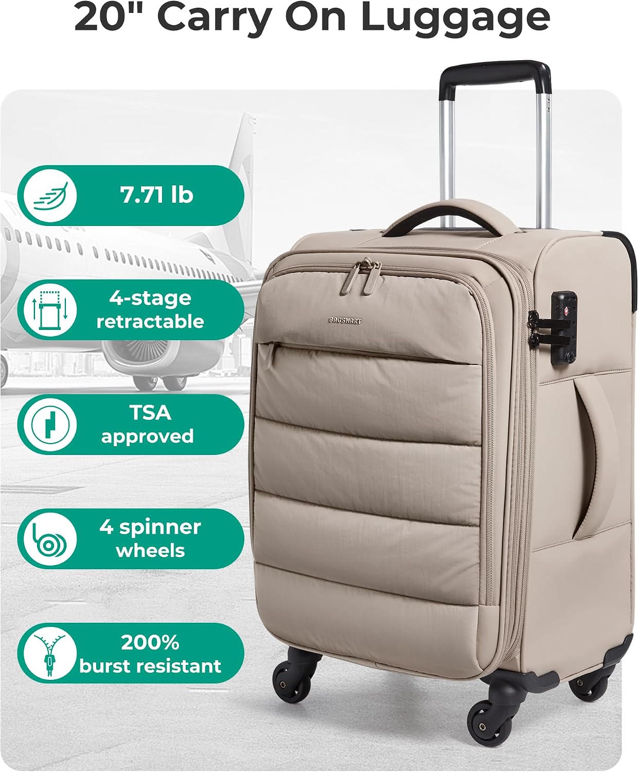 BAGSMART Equipaje de mano debajo del asiento Aprobado por aerolínea...