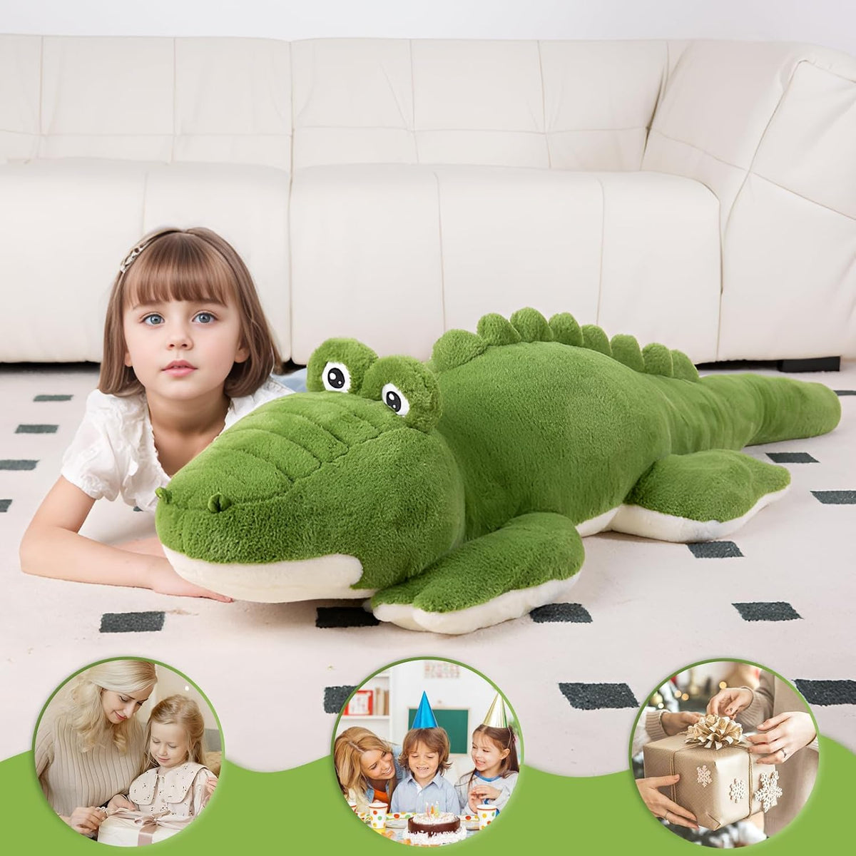 FFxiong Peluche de Cocodrilo Gigante Verde de 60 pulgadas, Juguete...