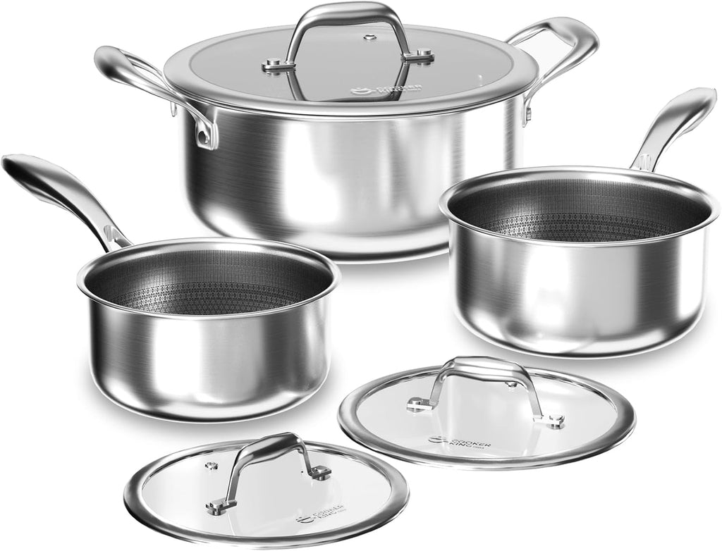COOKER KING Juego de 6 ollas antiadherentes híbridas de 1.5 y 2 cua...