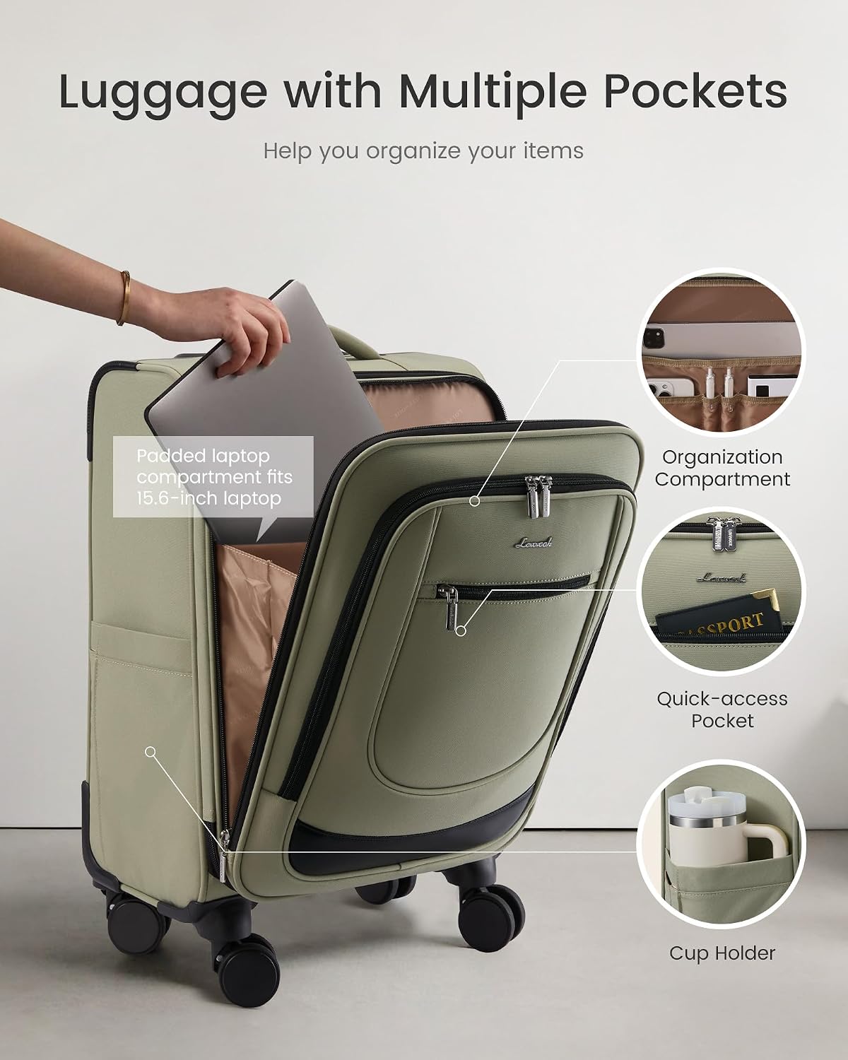 LOVEVOOK Maletas Softside con ruedas para viajes para mujeres y hom...
