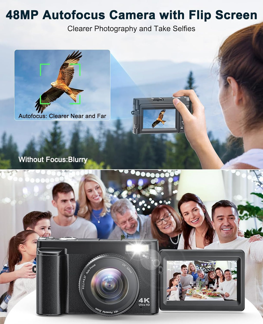 Cámara digital 4K para fotografía y video, cámara de videoblogs de...