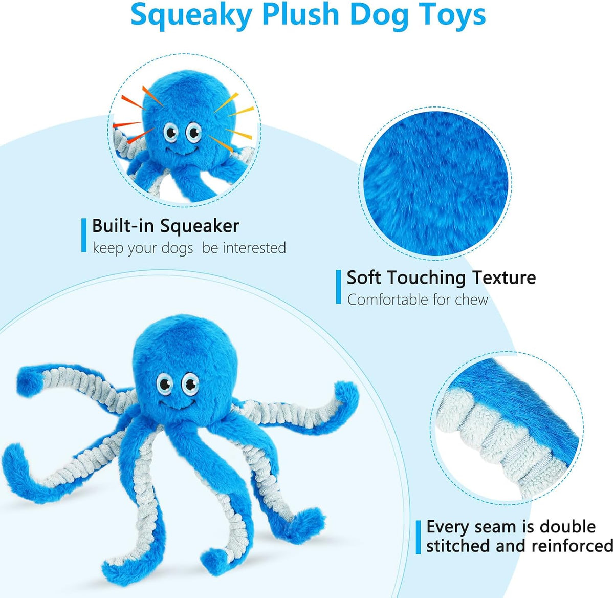 Eneston Juguetes para perros con papel arrugado, pulpo de peluche c...