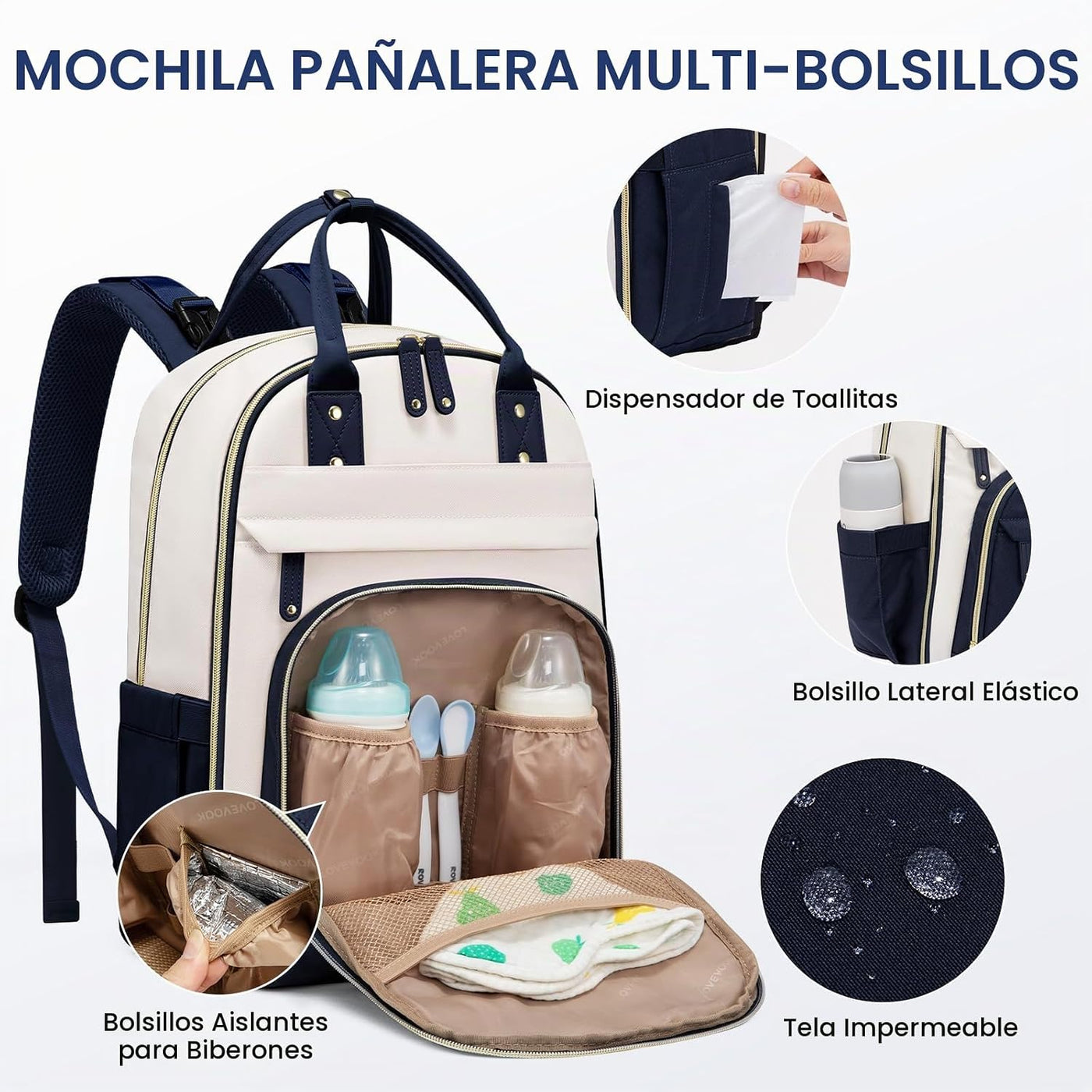 LOVEVOOK Mochila para Pañales, Bolsa de Bebé con Cambiador, Mochila...