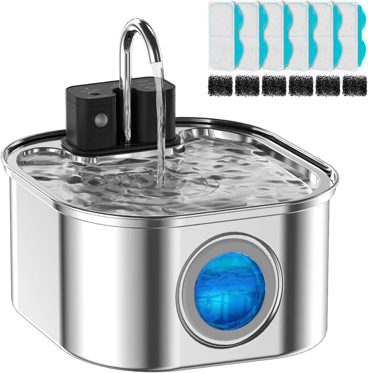 Fuente de agua inalámbrica para gatos con 6 filtros + 6 esponjas, [...