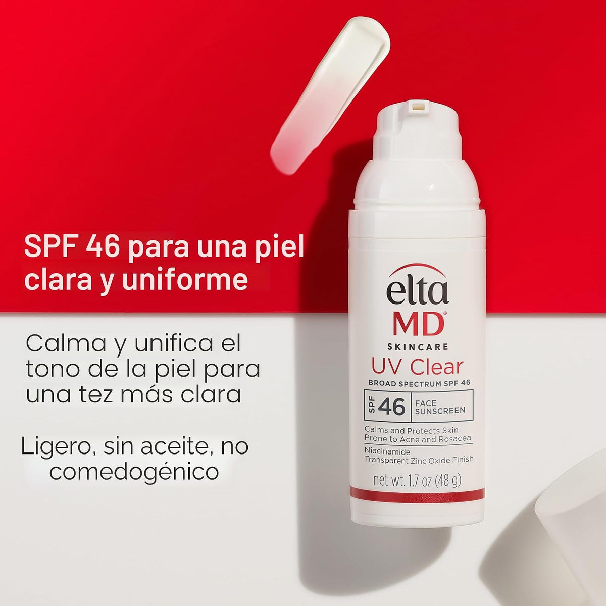 Protector solar facial transparente UV EltaMD con óxido de zinc, si...