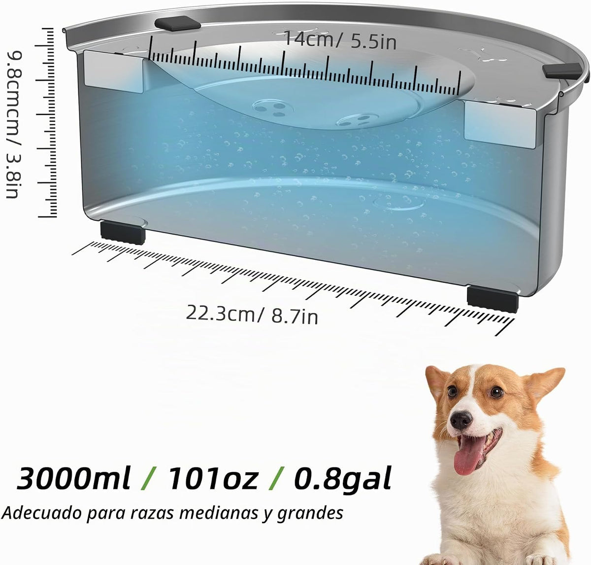 nicelock Cuenco de agua para perros de 3 litros\/0.8 galones, sin d...