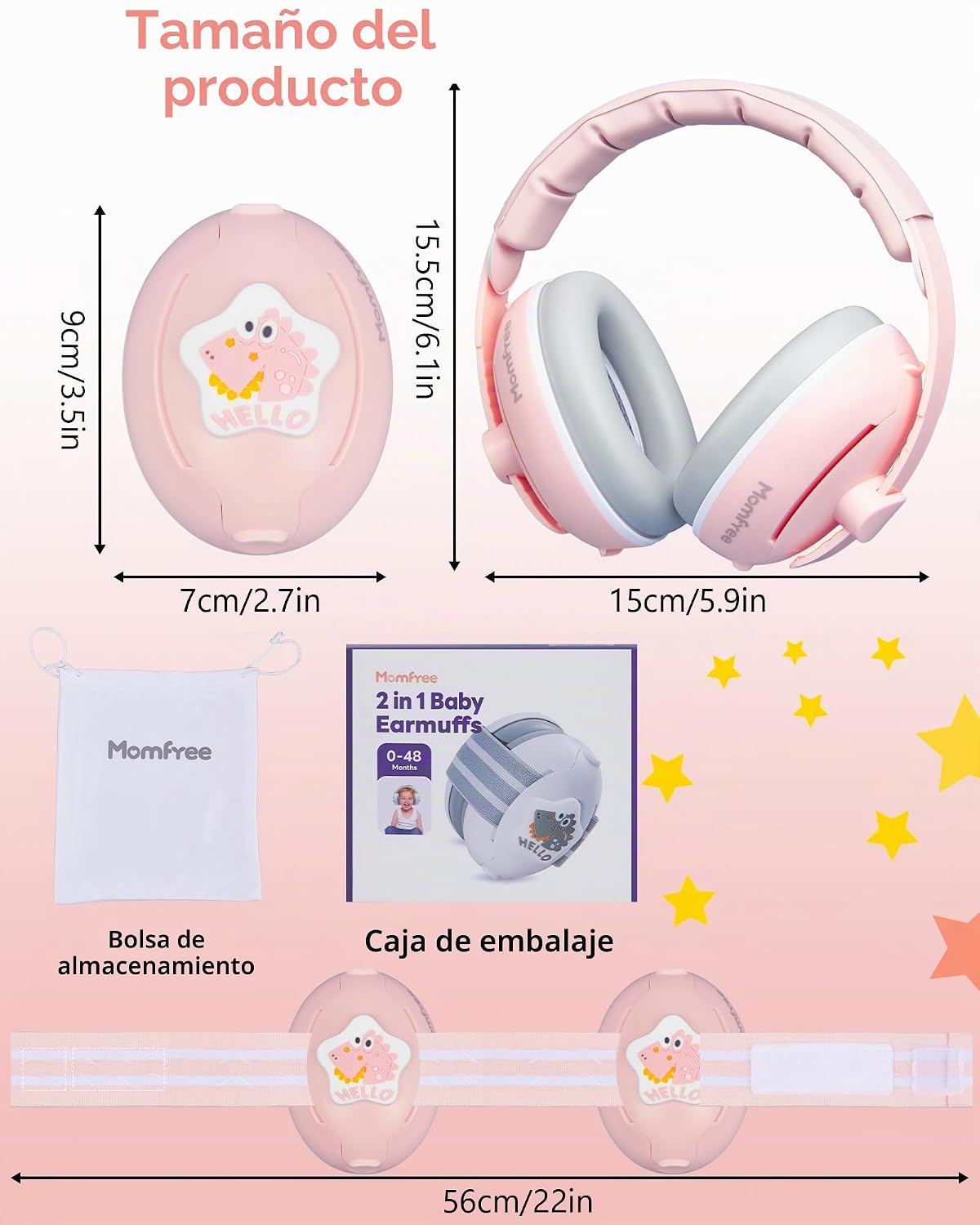 Momfree Fontanel-Safe - Orejeras 2 en 1 para bebé (0-48 meses) | 25...