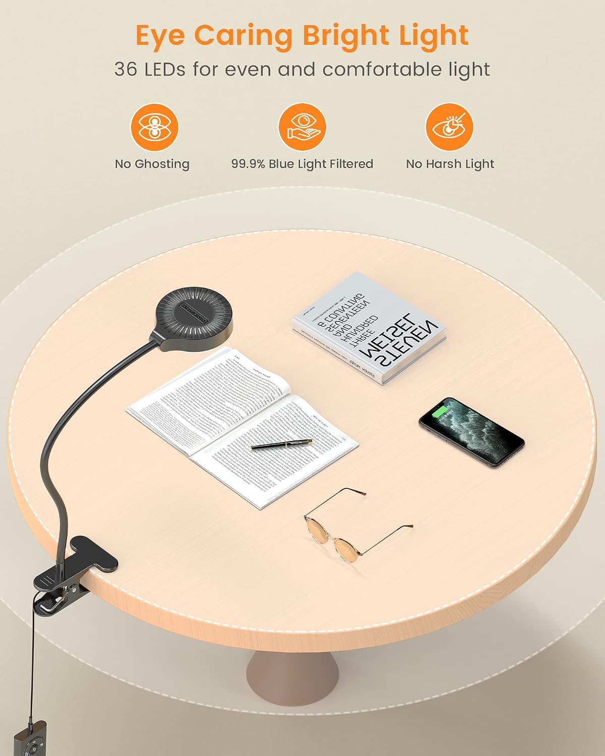 Glocusent Luz de libro, luz de cuello flexible, luz de libro para l...