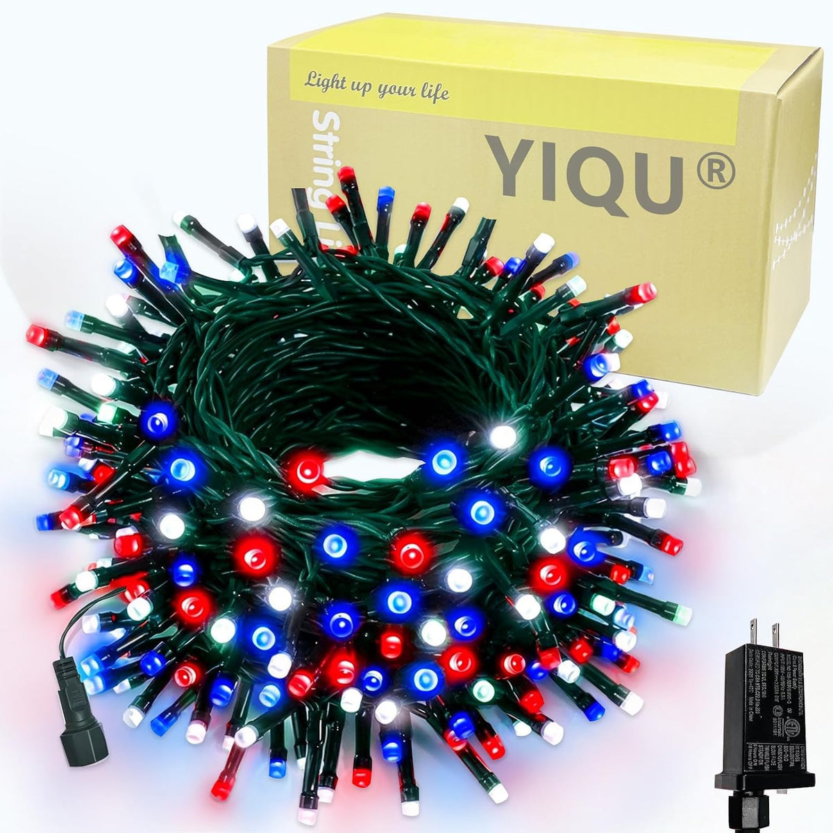Guirnalda de 200 luces LED, rojo, blanco y azul, exterior, interior...
