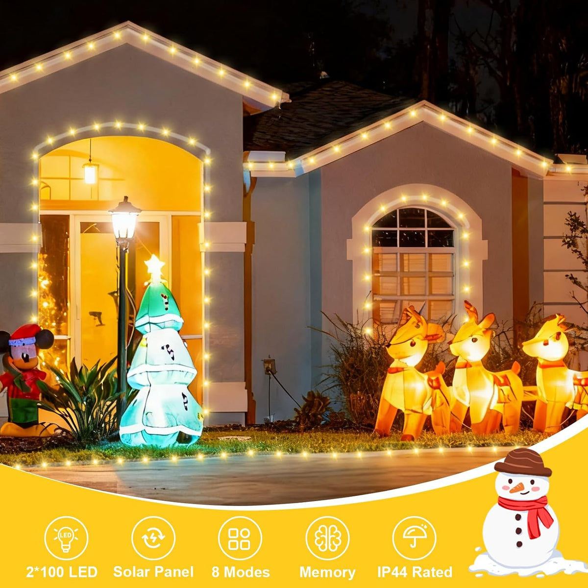 QITONG 200 luces LED solares de cuerda blanca cálida