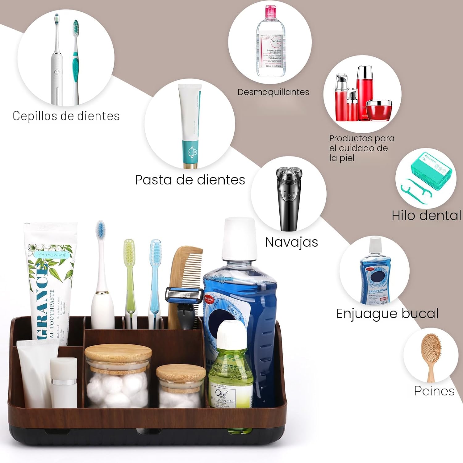 GFWARE Portacepillos de dientes de madera para baños, organizador d...