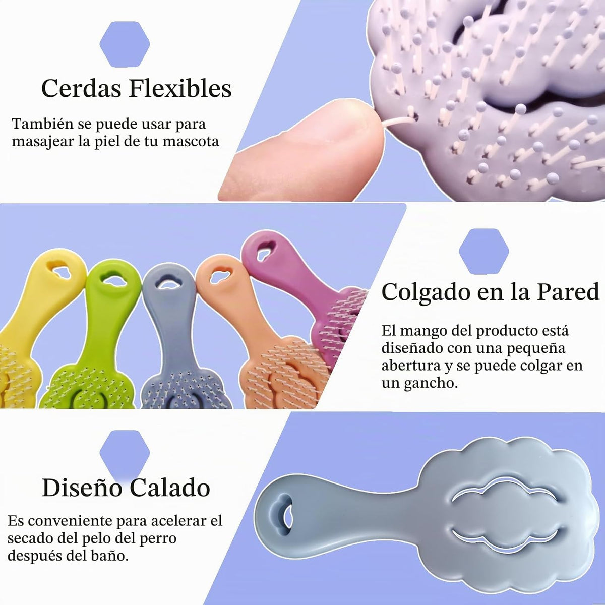 Cepillo de cerdas suaves en forma de nube para perros pequeños, dis...