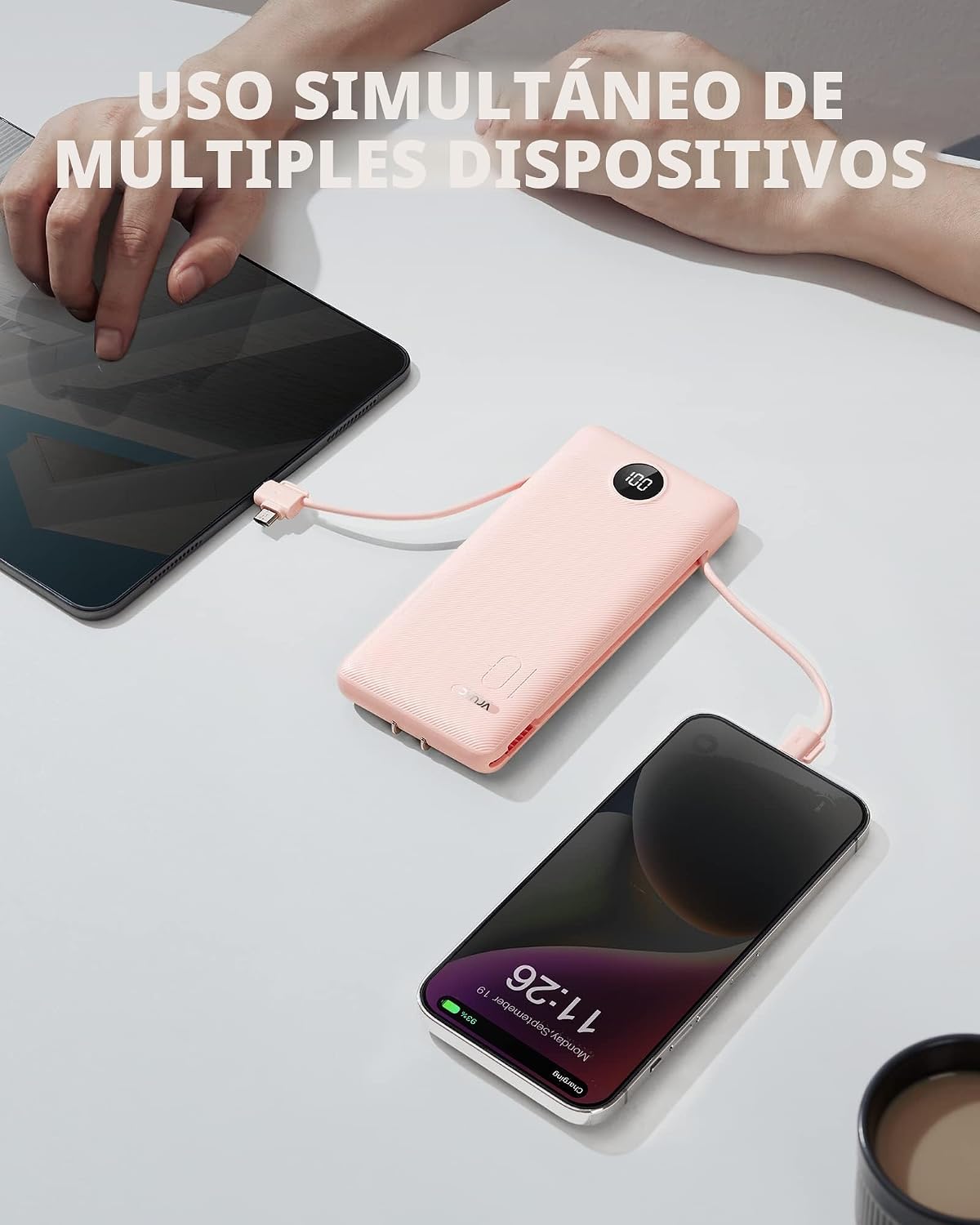 VRURC Cargador portátil, cables integrados en el banco de energía y...