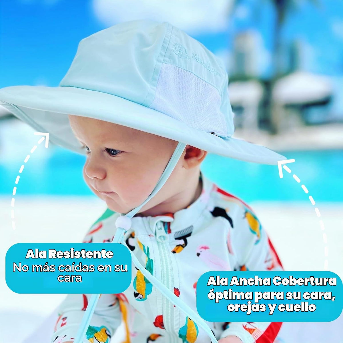 SwimZip, sombrero unisex para niños, ala ancha, protección solar FP...