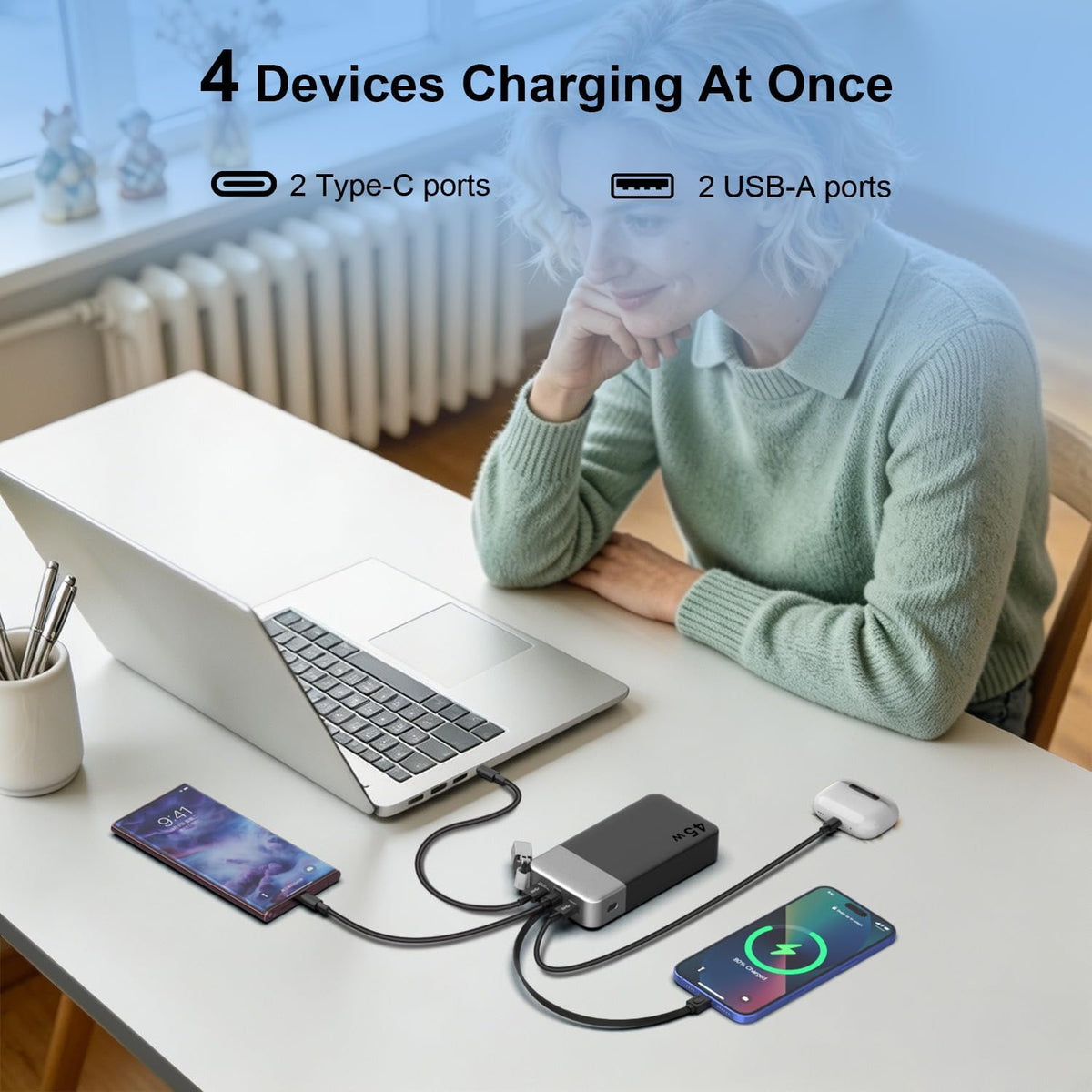 NOBIS Cargador portátil 20000mAh 45W Power Bank con cable desmontab...