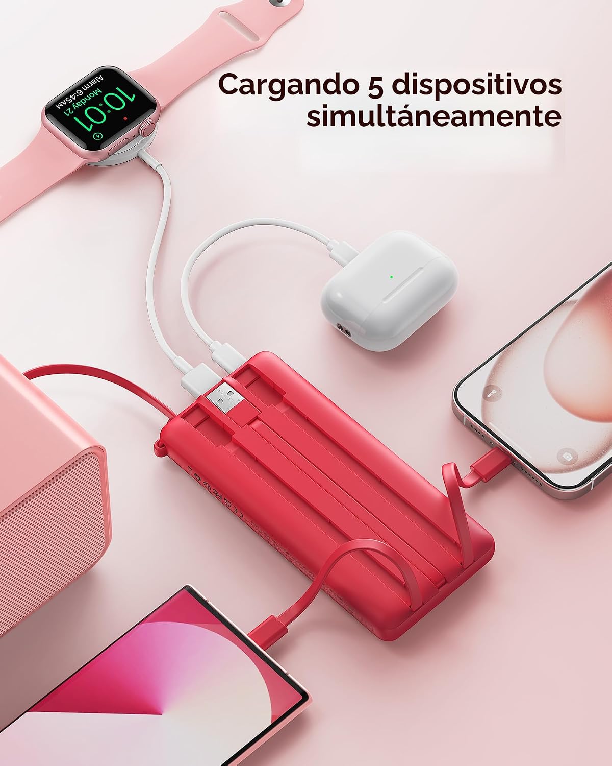 Cargador portátil VRURC, 4 cables integrados y banco de energía con...