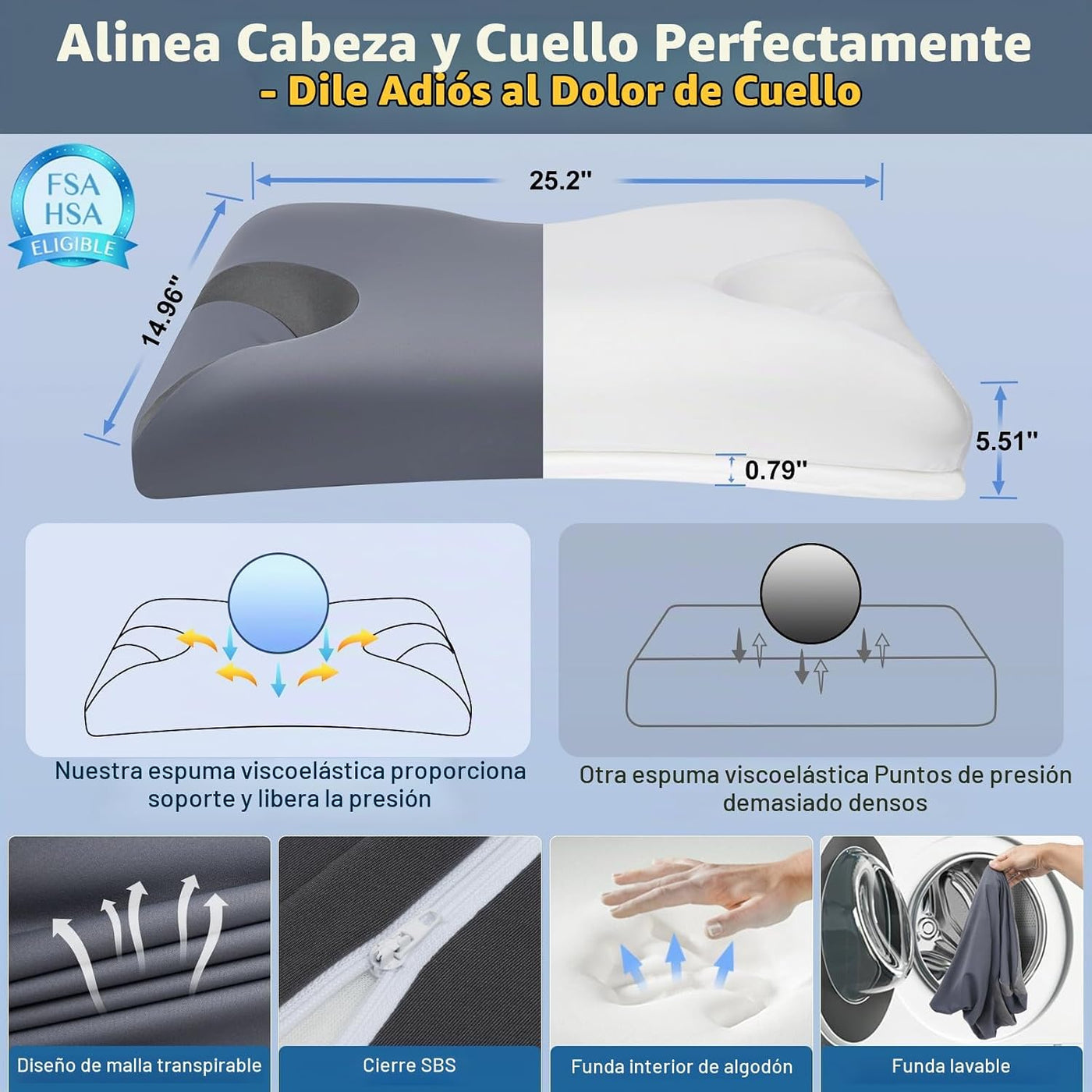 IKSTAR Almohada CPAP 5.0 para dormir de lado, altura ajustable\/sop...