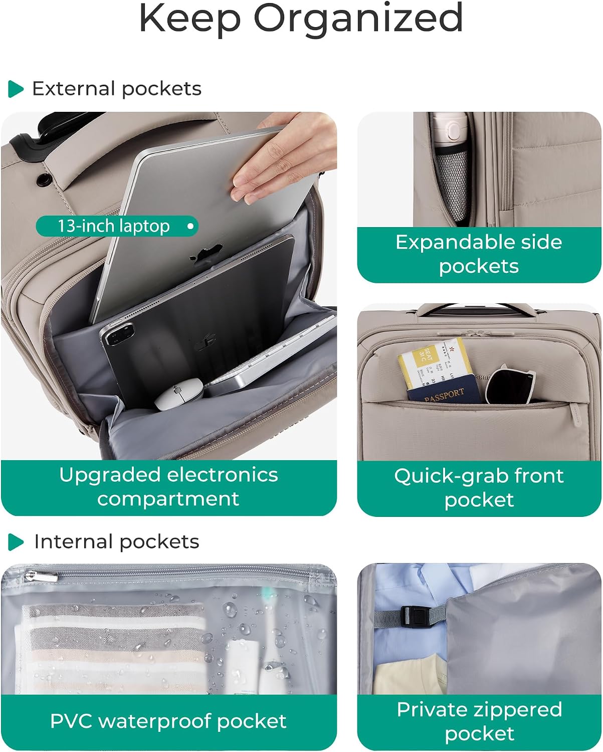 BAGSMART Equipaje de mano debajo del asiento aprobado por aerolínea...