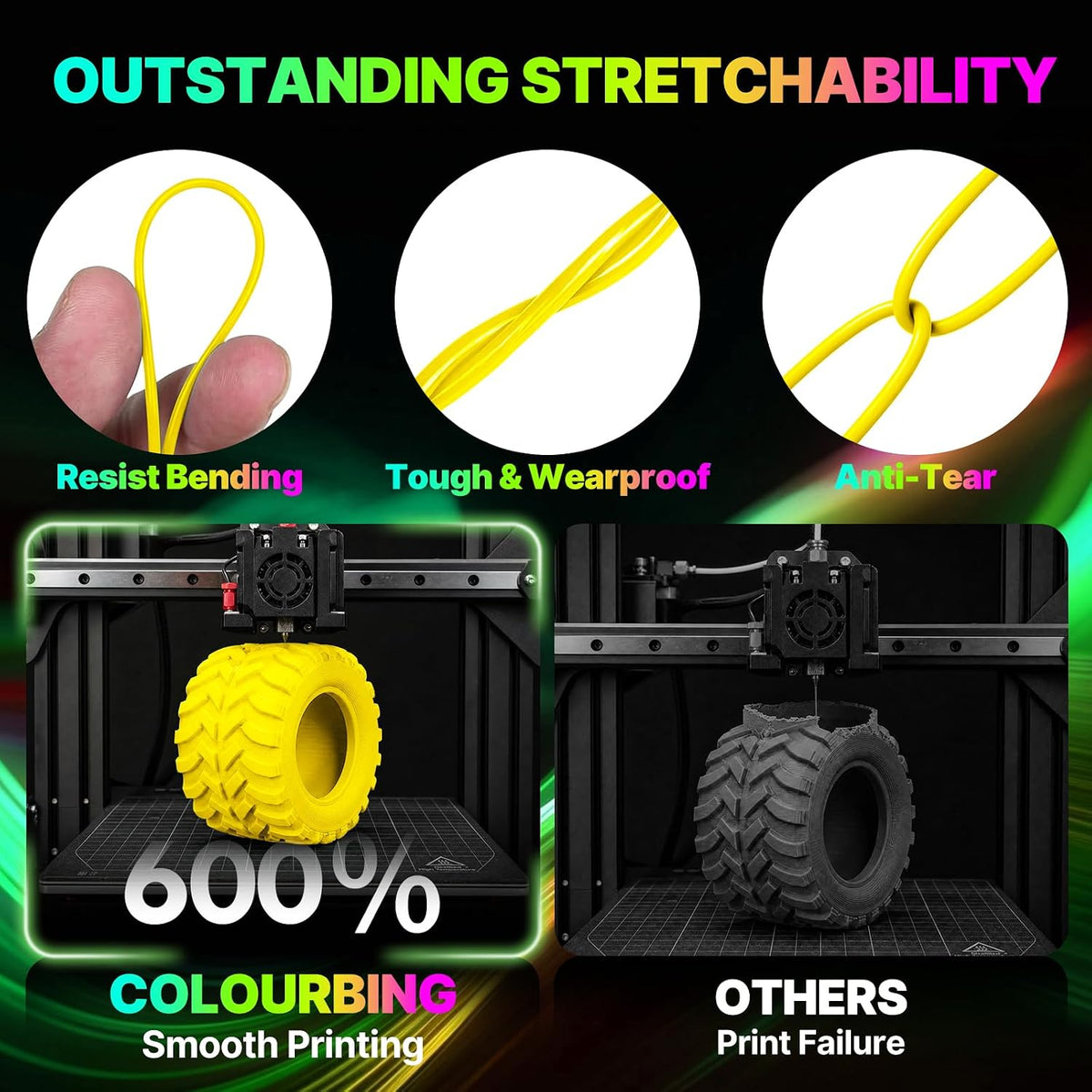 Colourbing Filamento flexible de TPU 95A para impresora 3D, suave y...