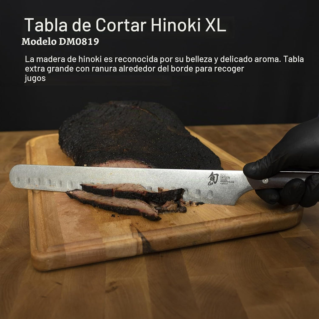 Shun Cubiertos Hinoki Tabla de cortar extra grande con ranura | Tab...
