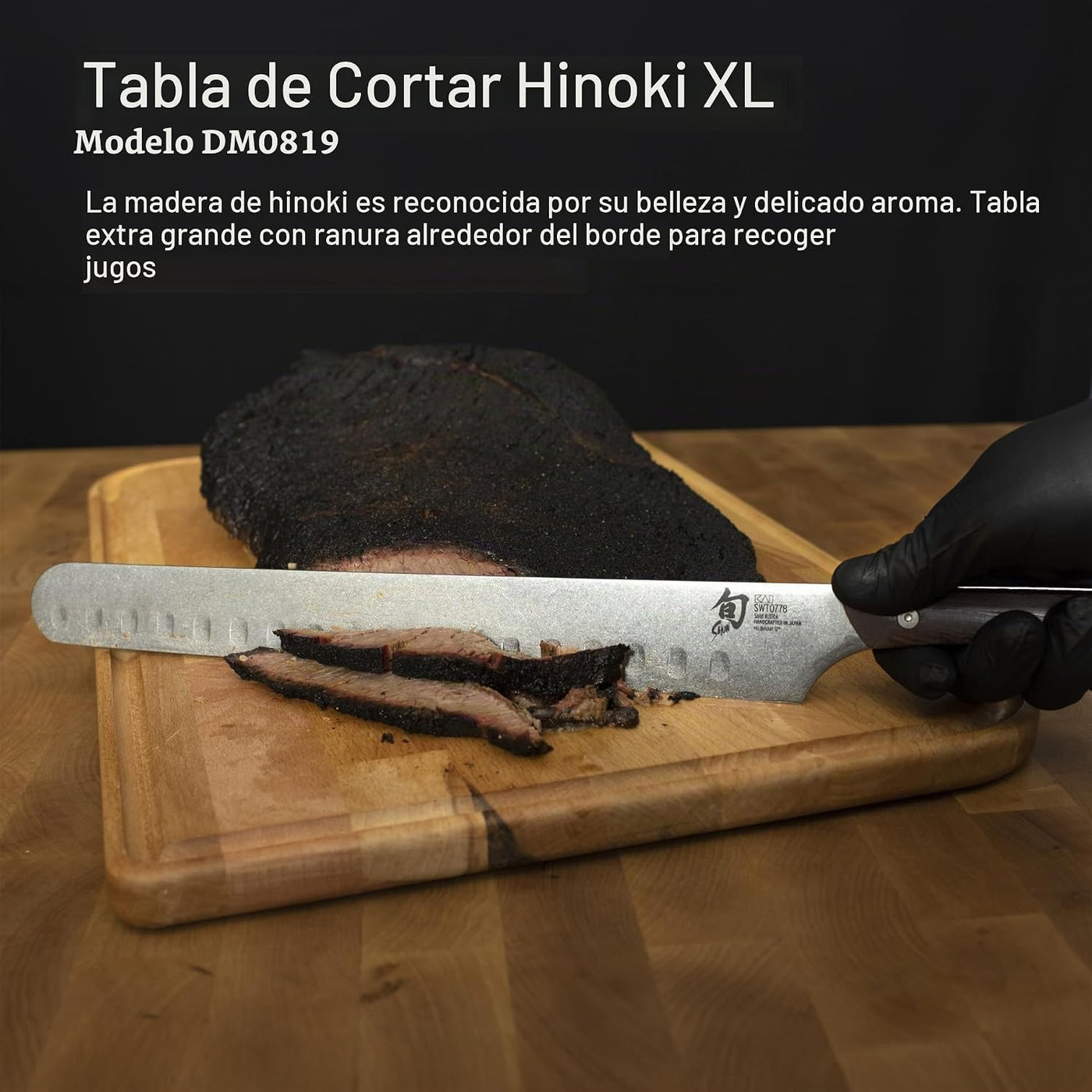 Shun Cubiertos Hinoki Tabla de cortar extra grande con ranura | Tab...