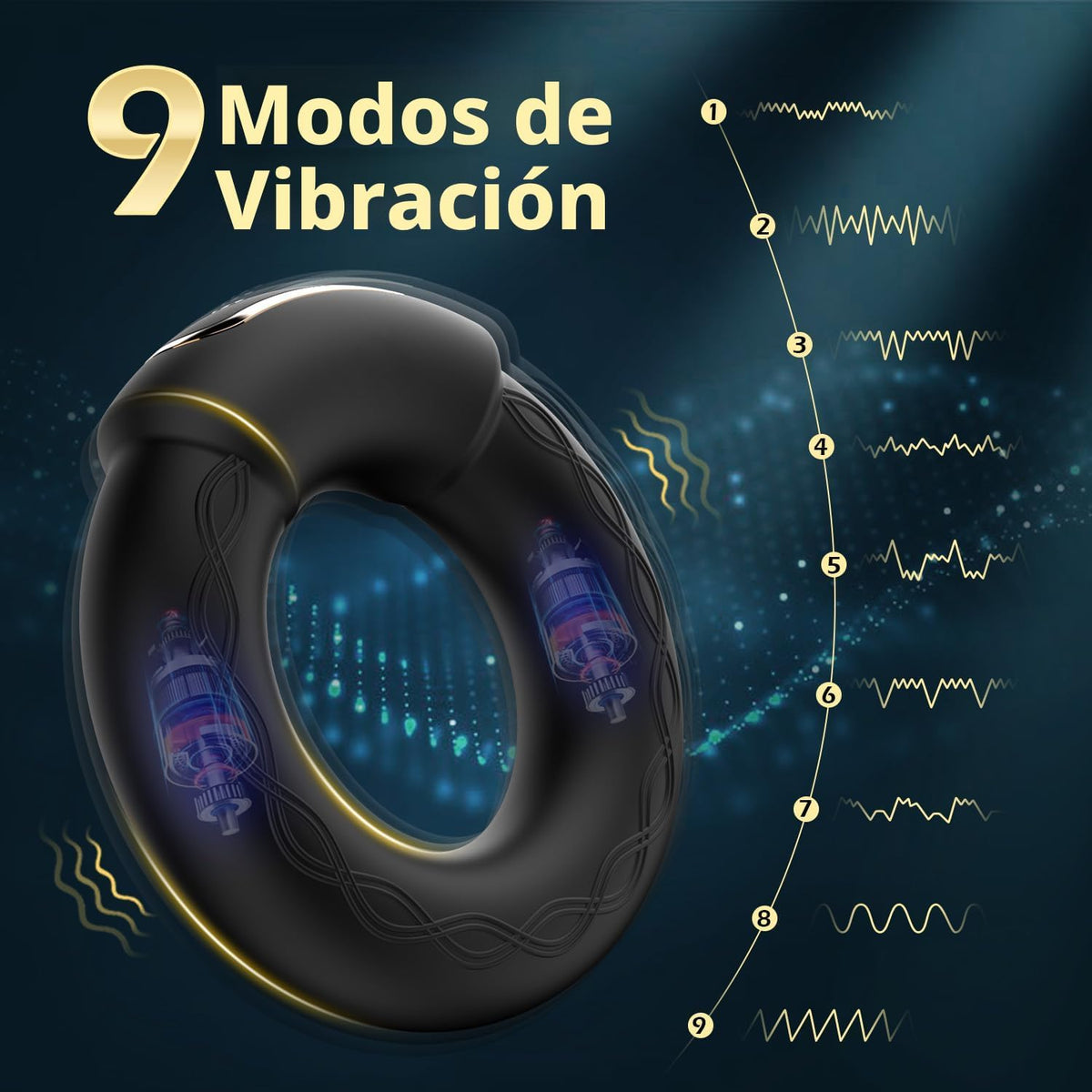 Anillo de polla vibrante calentado, 9 modos de vibración, juguetes...