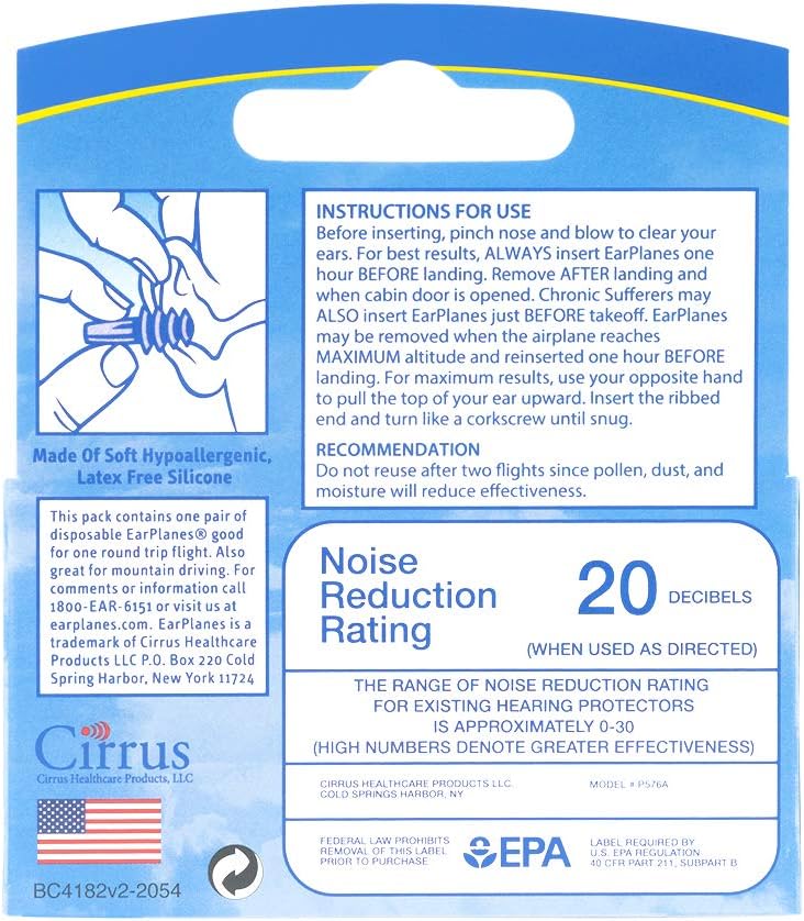 EarPlanes Originales para Adultos de Cirrus Healthcare Tapones para...