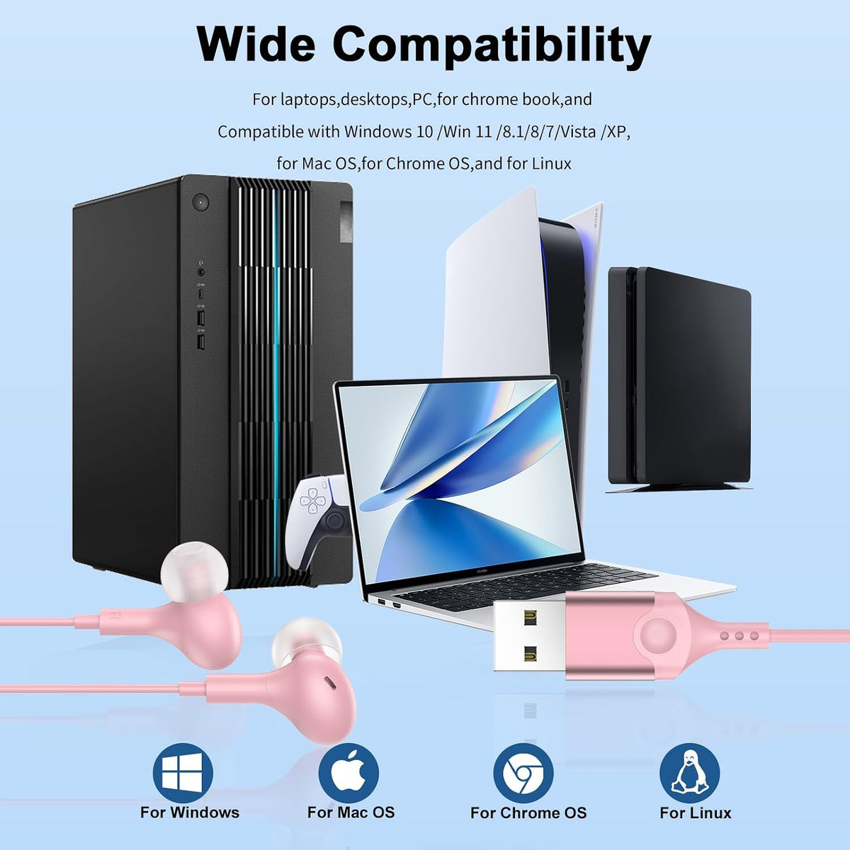 AIAUXAI Auriculares USB con micrófono para PC portátil, auriculares...