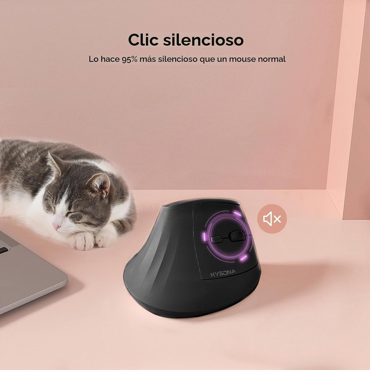 KYSONA Ratón ergonómico recargable inalámbrico de 57°, mouse Ergo s...