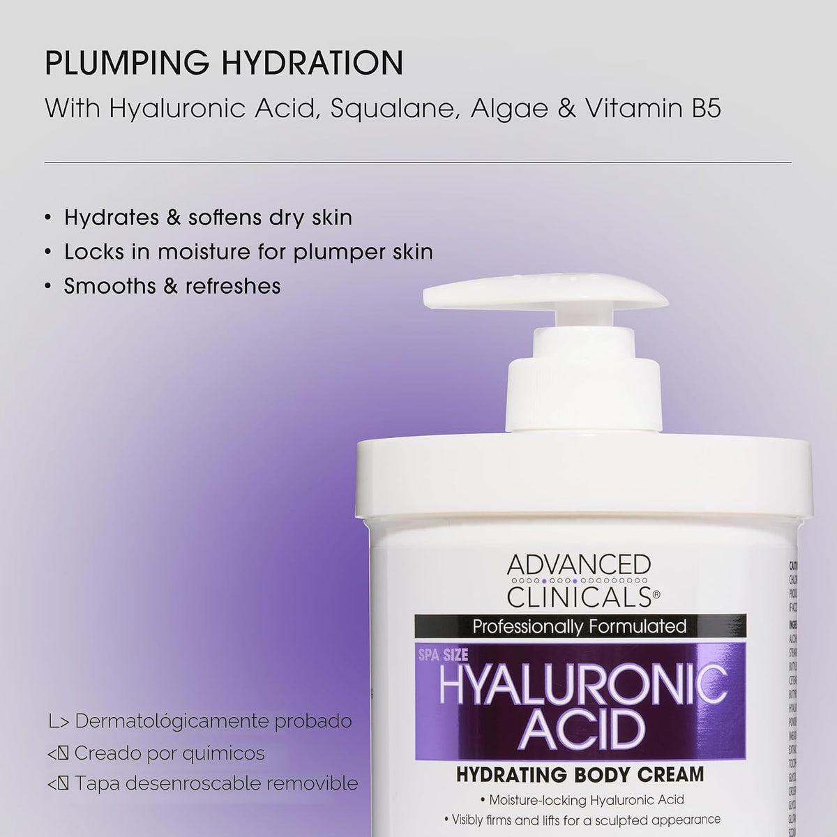 Advanced Clinicals Crema corporal hidratante de ácido hialurónico +...