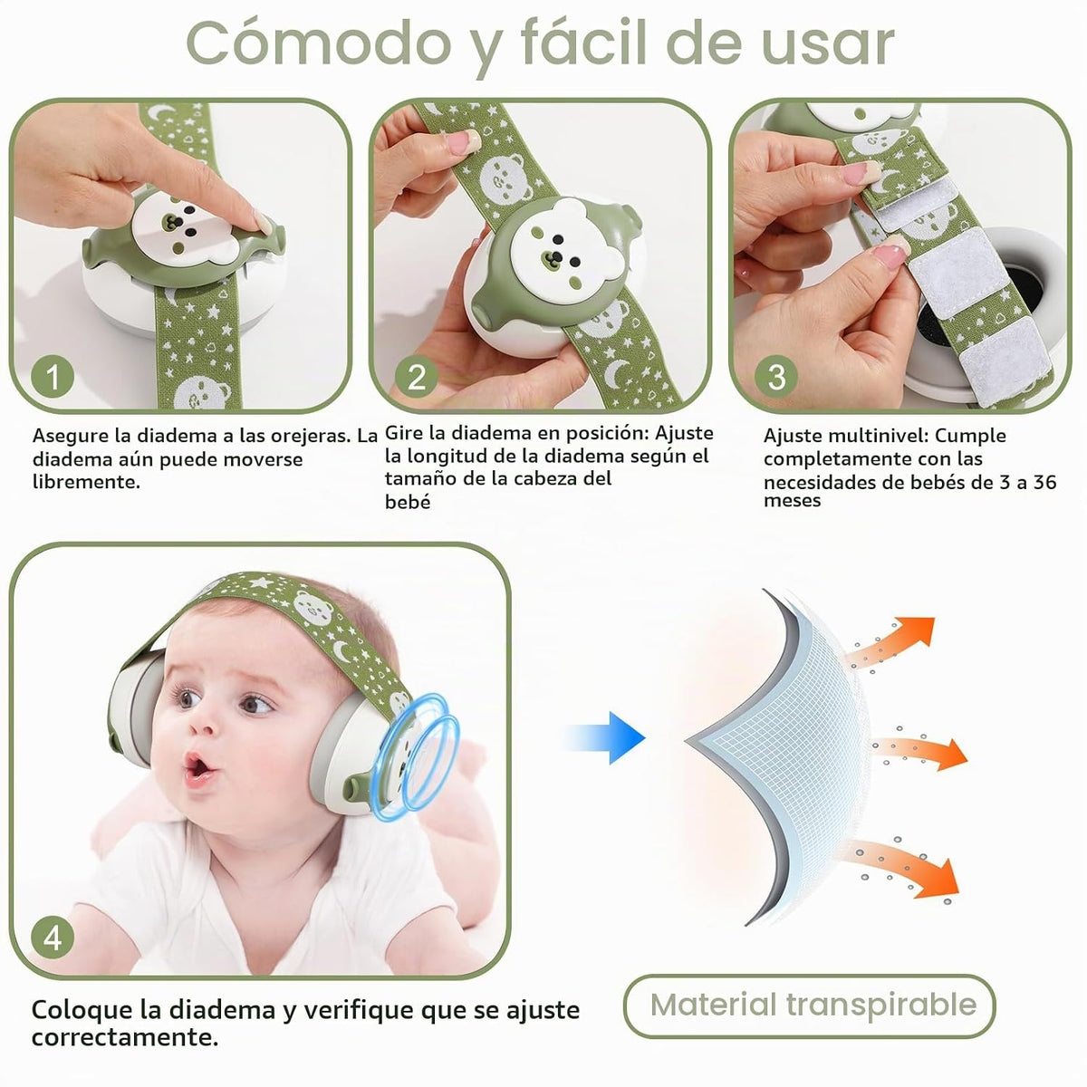 YomauiYee Orejeras para Bebés, Auriculares para Bebés con Cancelaci...