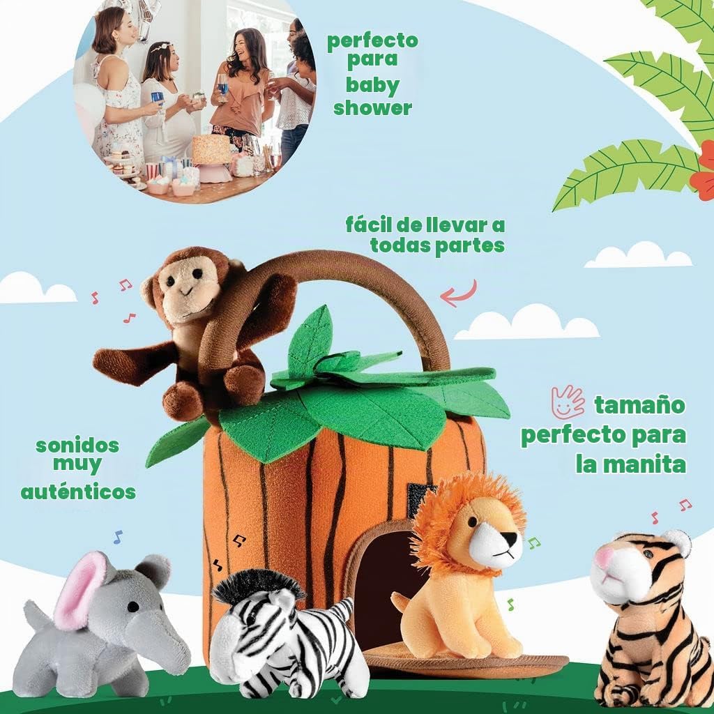Play22 Juego de 6 piezas de animales de la selva parlantes de felpa...