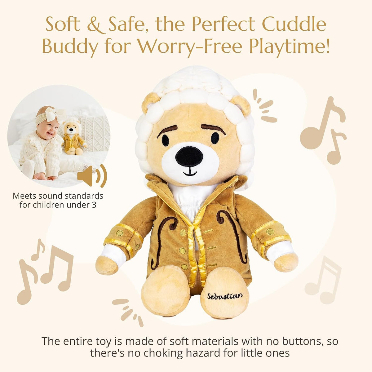 Vosego Bach Virtuoso Bear - Juguete de peluche de doble modo con mú...