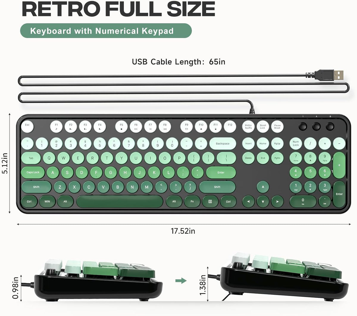Dliter - Teclado con cable, 104 teclas de máquina de escribir de ta...