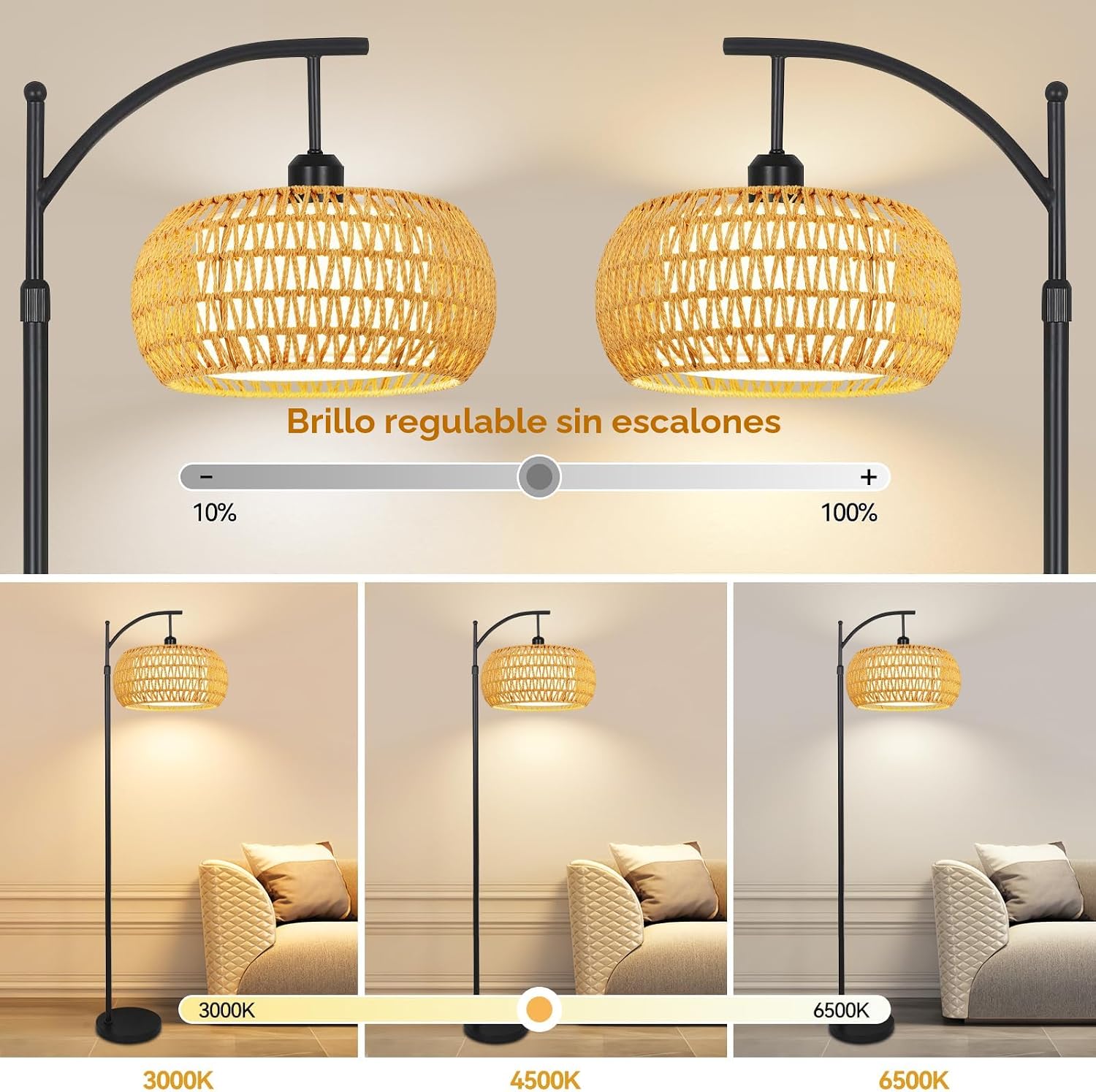Lámparas de pie de arco para sala de estar, lámpara de pie bohemia...