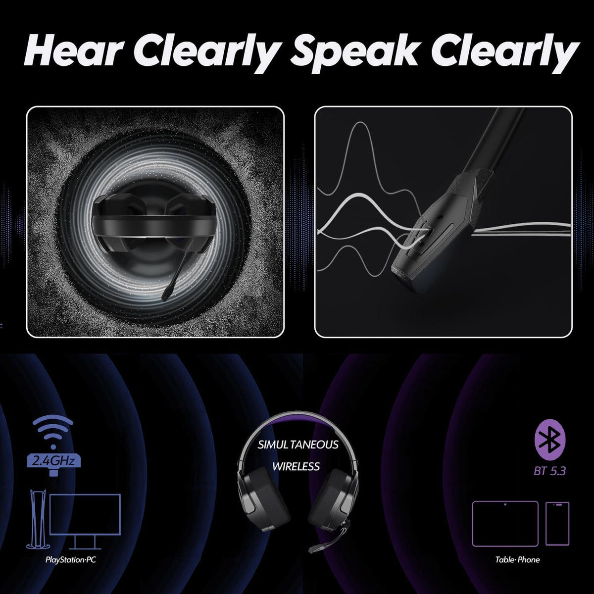 NUBWO Auriculares inalámbricos para juegos con micrófono para PC Ps...