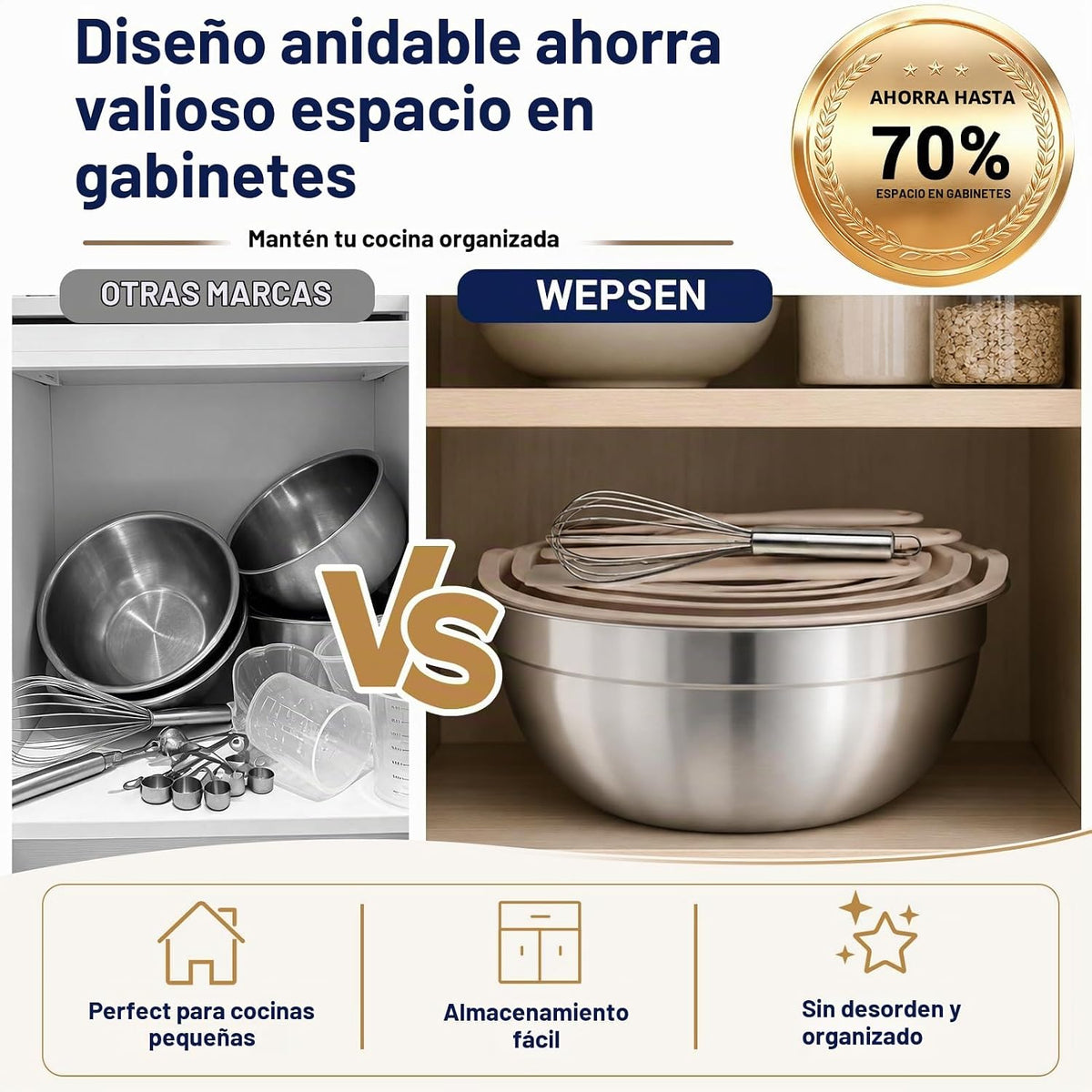 WEPSEN Juego de tazones para mezclar, 25 tazones de mezcla caqui co...