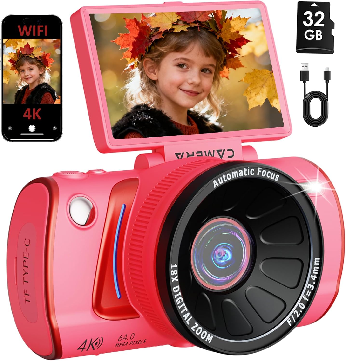 Cámara digital 4K para fotografía, cámara de vlogging WiFi de 64MP...