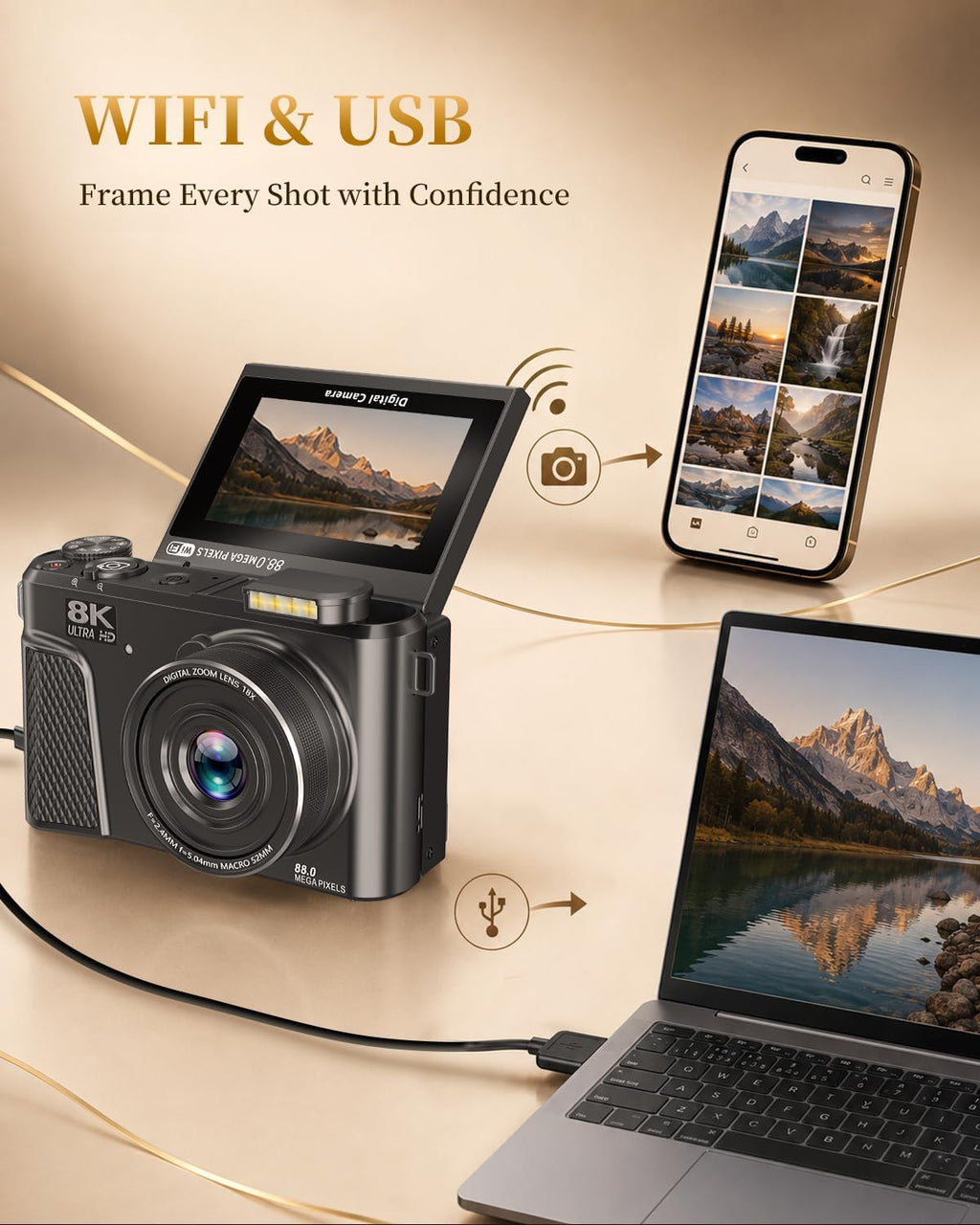 Cámara digital 8K, cámara de enfoque automático de 88MP para princi...