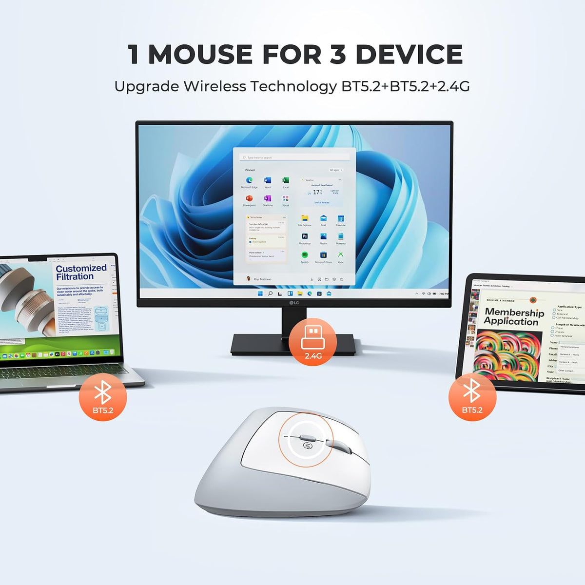MEETION Ratón vertical ergonómico, ratón inalámbrico Bluetooth - Bl...