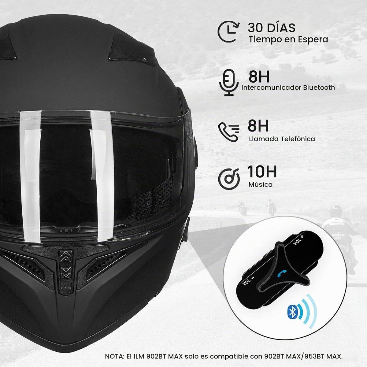 ILM talla M - Casco de motocicleta con Bluetooth, modular, abatible, de cara completa, doble visera, MP3, intercomunicador, radio FM, aprobado por el DOT, modelo 902BT/902BT PRO/902BT MAX