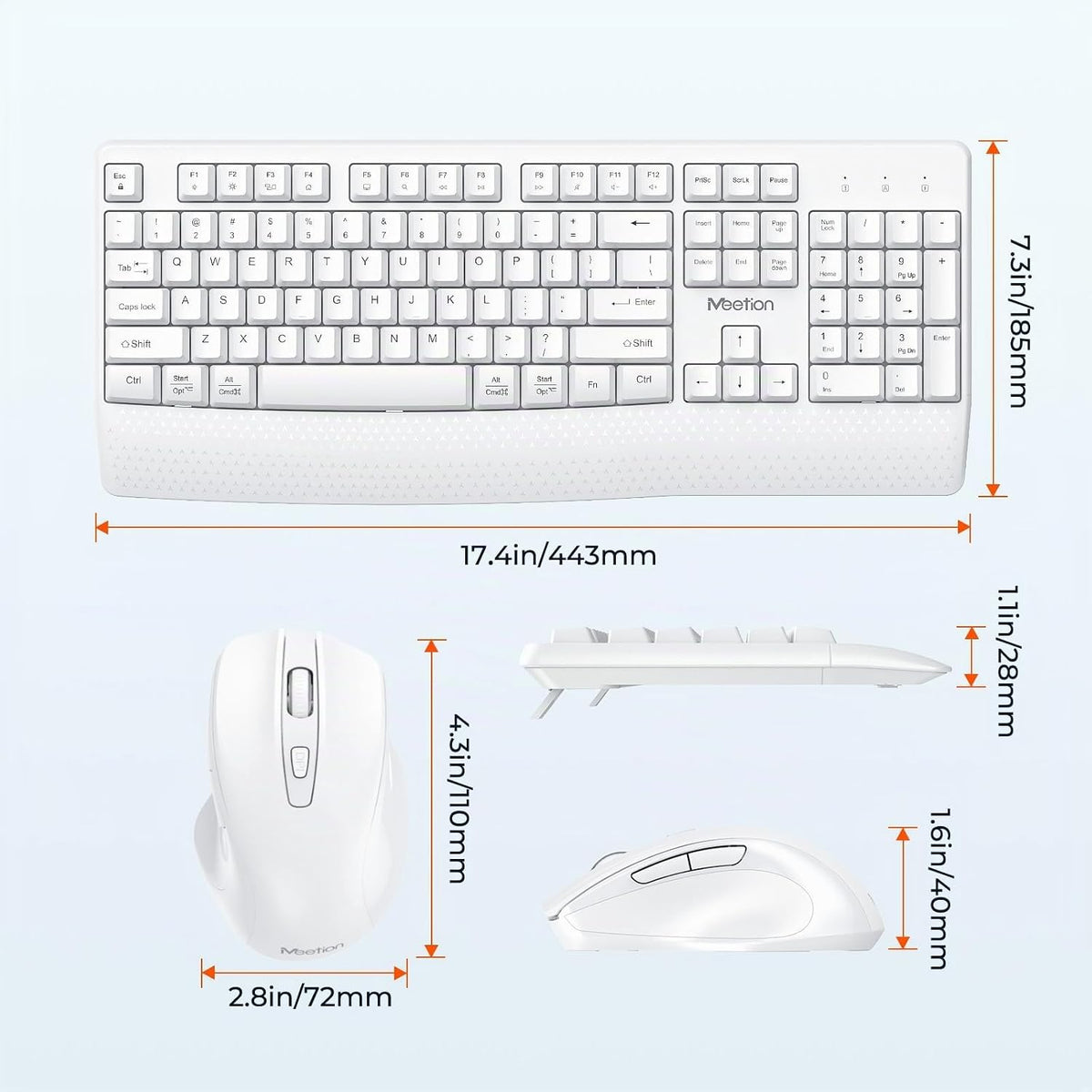 MEETION Teclado y ratón inalámbricos blancos, receptor USB 2.4G plu...
