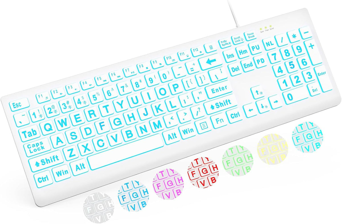 SABLUTE Teclado retroiluminado de impresión grande, teclados de com...