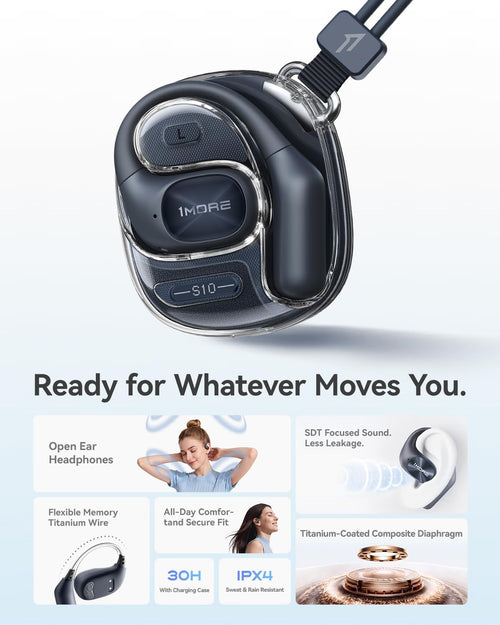 1MORE Auriculares de oído abierto, auriculares inalámbricos para co...
